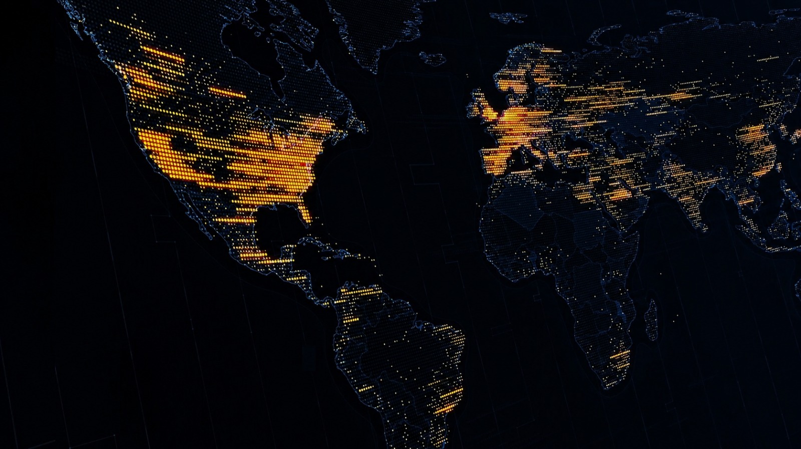 Beleuchtete Weltkarte, die das internationale Netzwerk von Maegis Arts darstellt